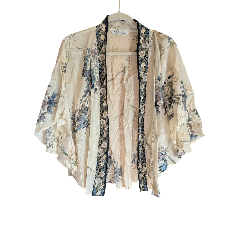 Kyoto 100% Silk Kimono Wrap Womens One Size Vintage Floral Boho Ethereal Japan